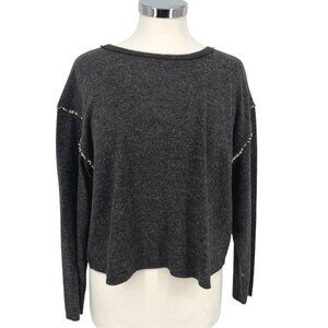 Hem & Thread Contrast Trim Relaxed Long Sleeve Top Charcoal Size Small NWT